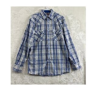 Red Ranch Mens Western Snap Shirt M Blue Plaid Farm Cowboy Rodeo